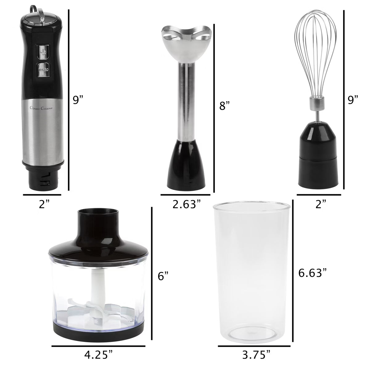 Immersion Blender – Blender - 4-in-1 Hand Mixer with Whisk – Black