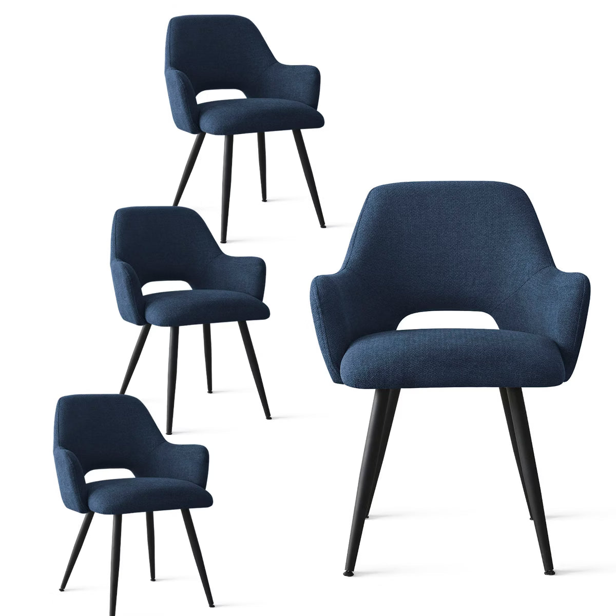 Set of 4 Upholstered Dining Chairs with Arms, Modern Blue Accent Chairs with Metal Legs