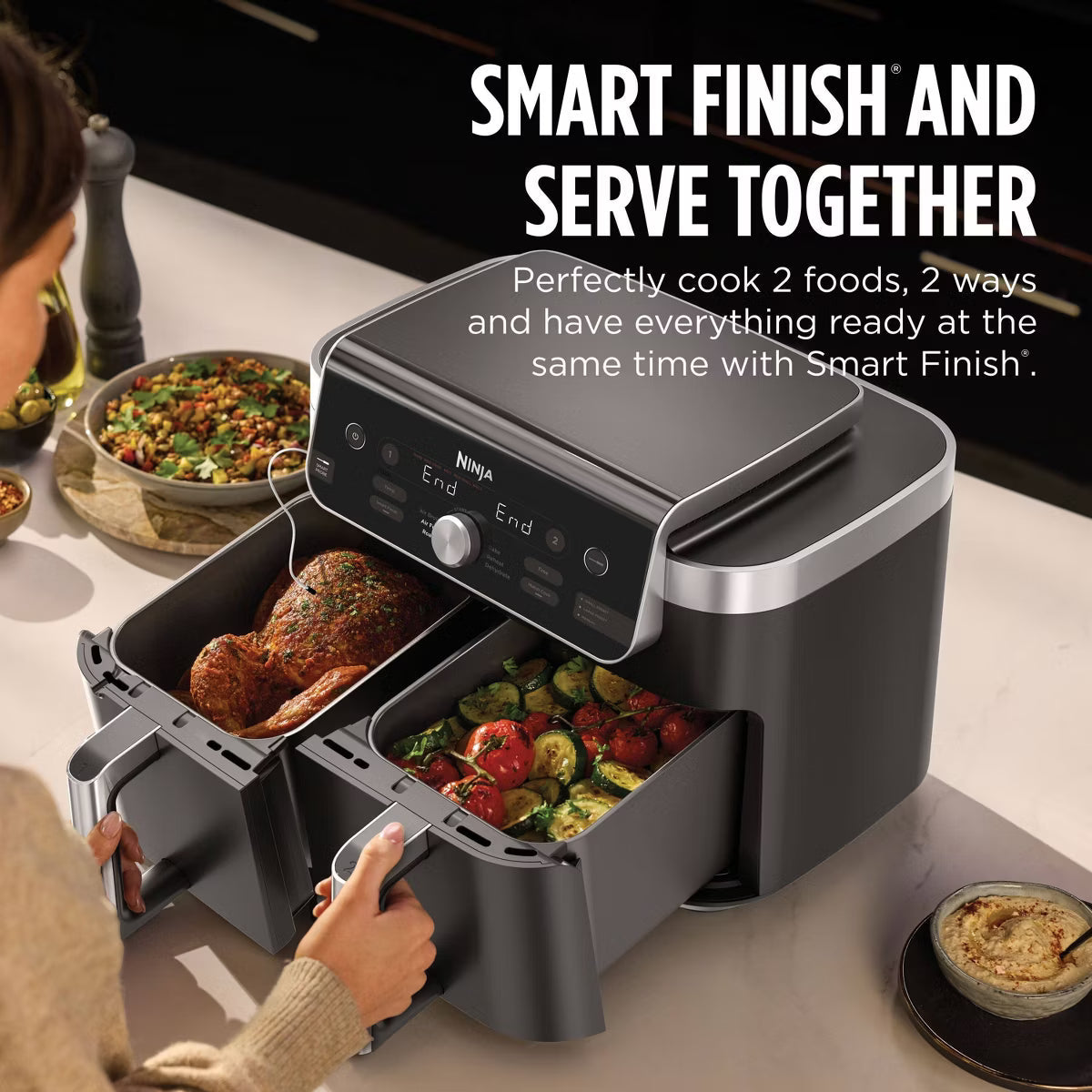 Air Fryer – 10qt Foodi DualZone 2-Basket Air Fryer Capacity – Black