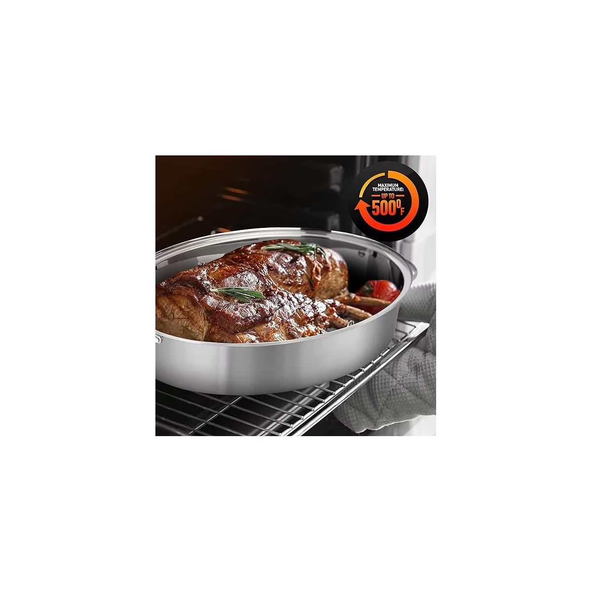 Roasting Pan – Oval Roasting Pan, Roaster with Polished Rack – Silver