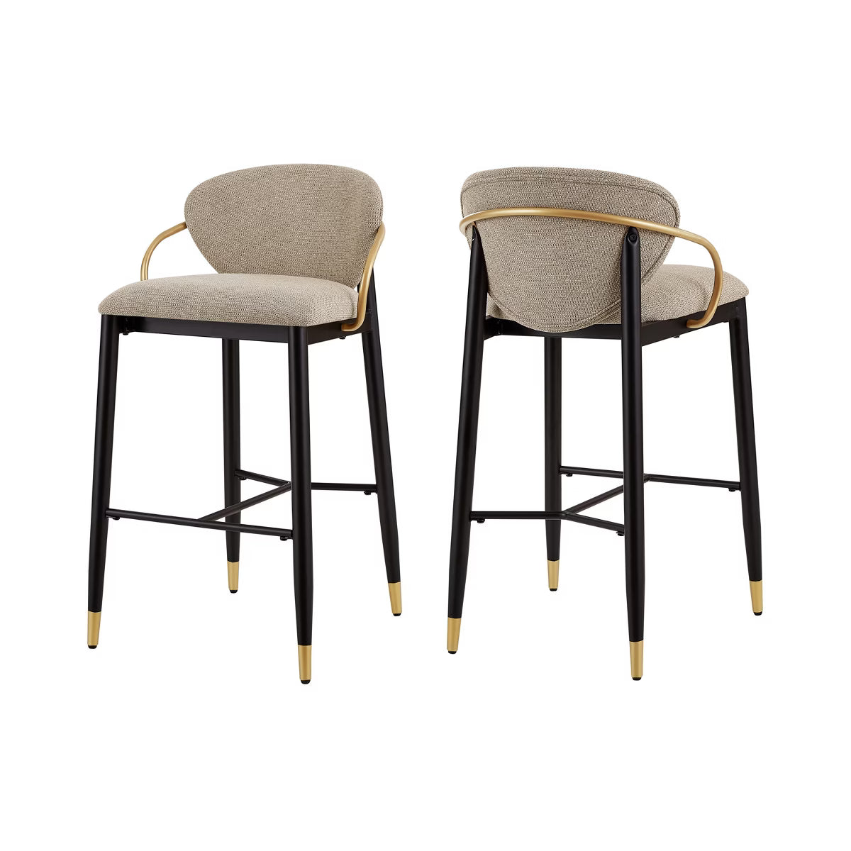 Modern Metal Upholstered Barstools with Tapered Leg Set of 2 Black/Beige