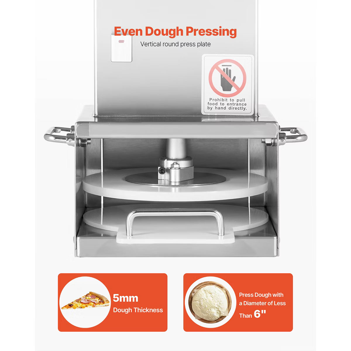 Pizza Oven – Electric Pizza Dough Press Machine, 6 inch Pizza Pastry Press Plate – Silver