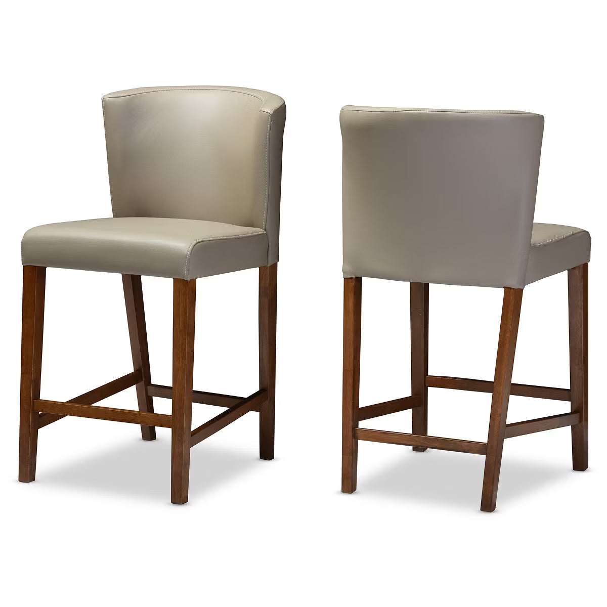 Set of 2 Olivia Wood Faux Leather Pub Counter Height Barstools