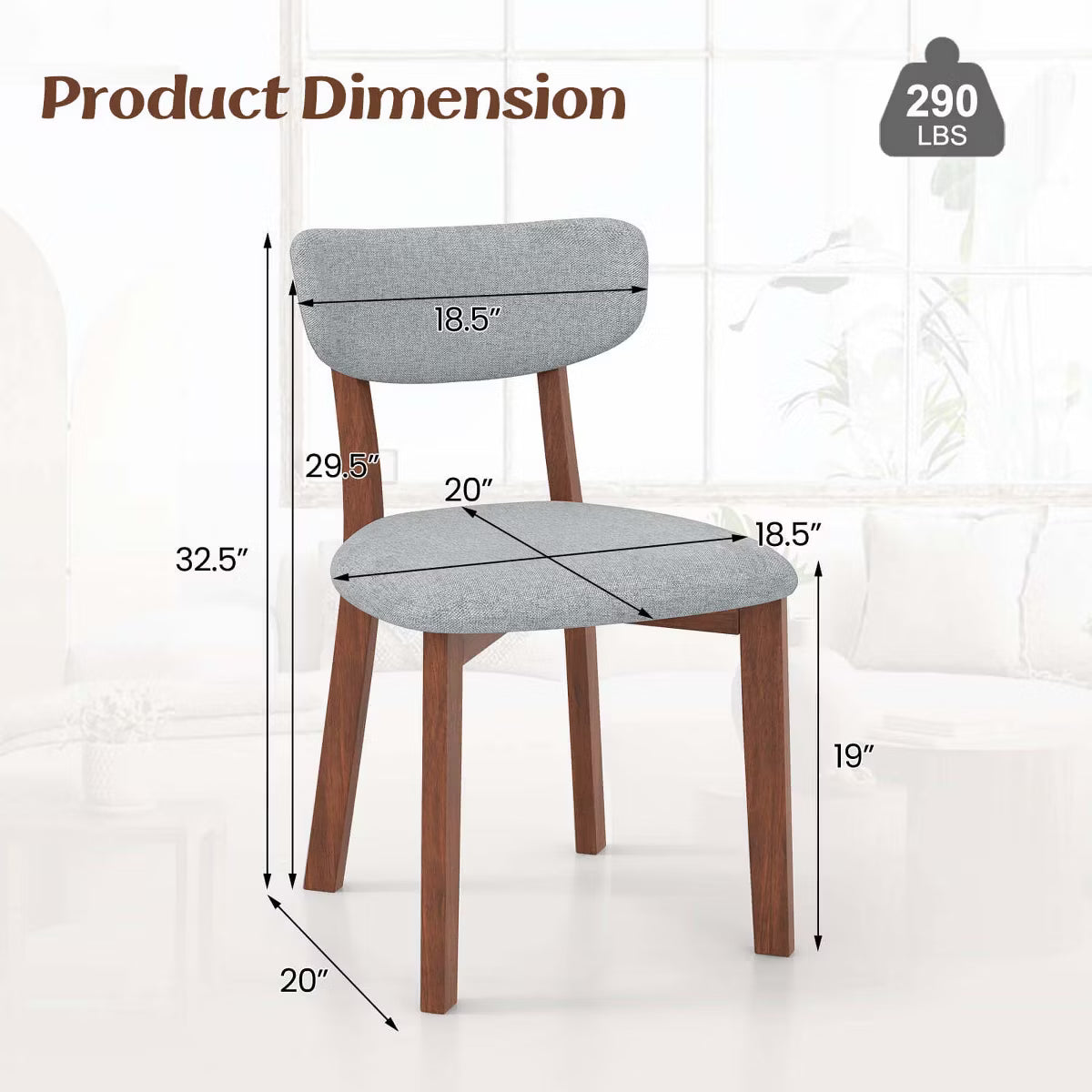 Upholstered Dining Chairs Set of 4 with Solid Rubber Wood Frame,