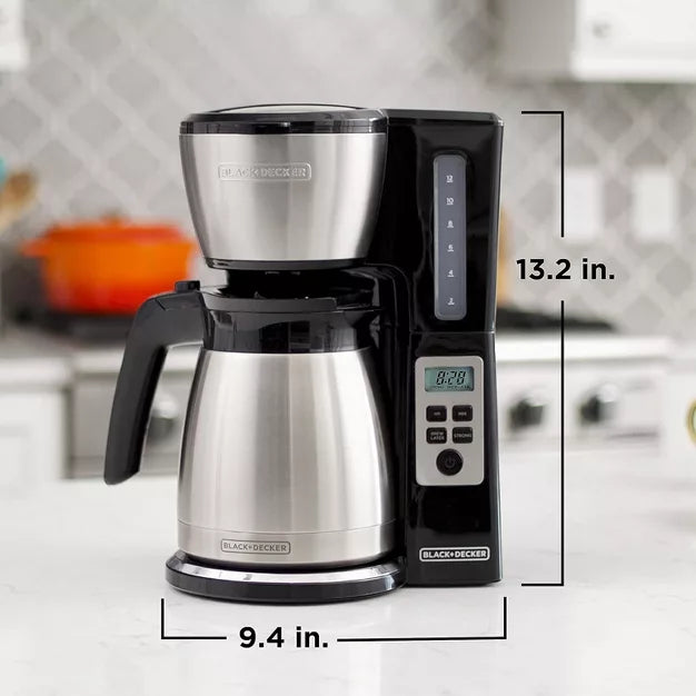 Drip Coffee Maker – 12 Cup Thermal Programmable Coffee Maker with Brew Strength – Black/Steel