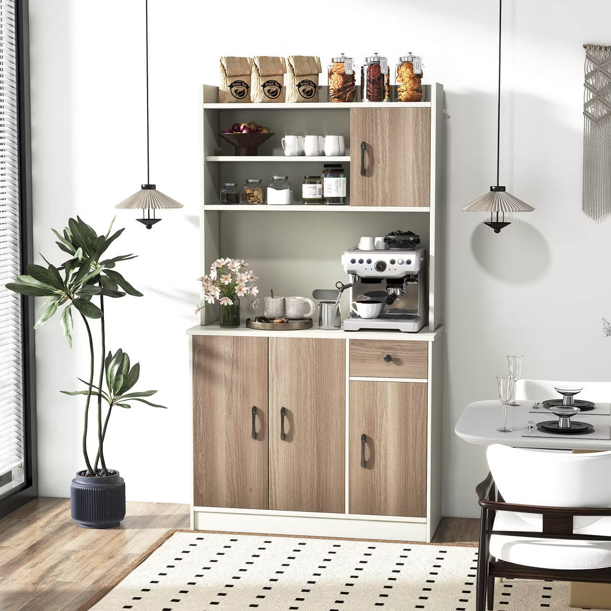 Pantry Cabinet – Culinvaro 4-Door 71'' Kitchen Buffet Pantry Storage Cabinet w/Hutch Adjustable Shelf White
