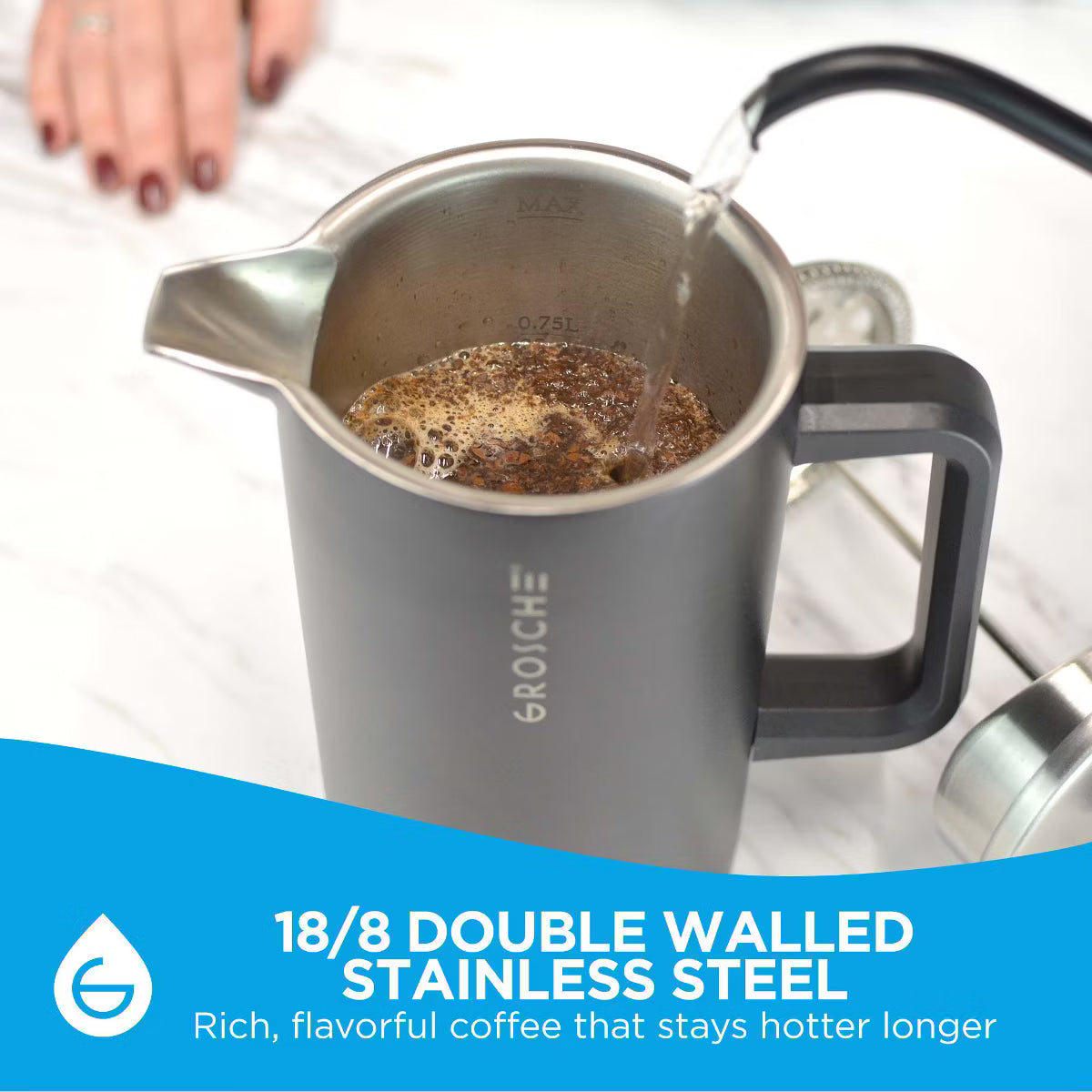 French Press – Culinvaro Stainless Steel Double Wall Insulated French Press, 34 fl oz. Capacity