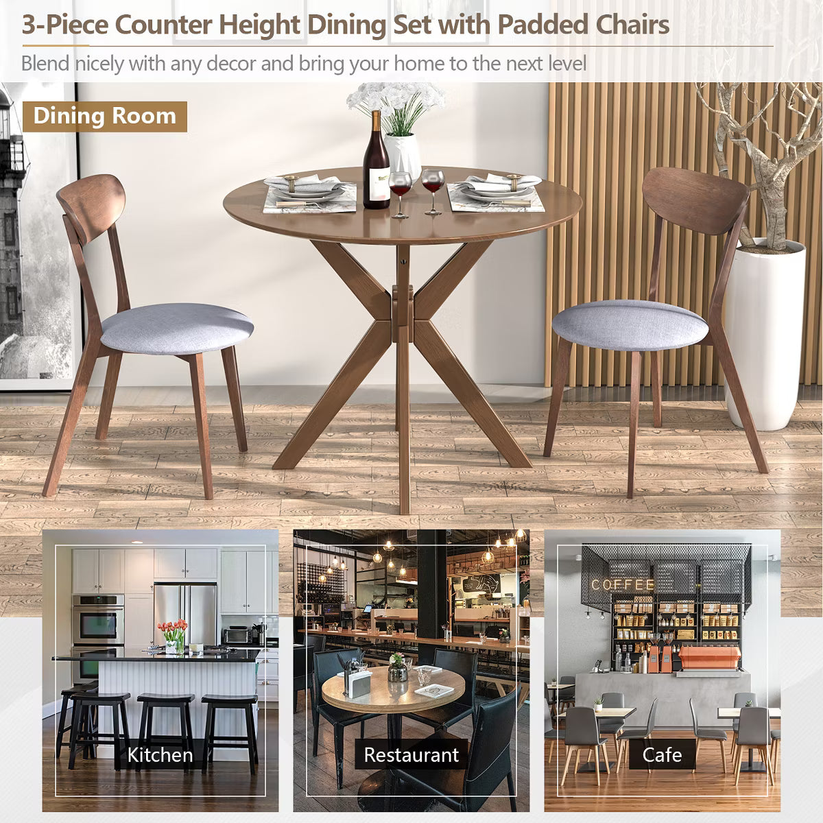 Dining Set – Culinvaro 3 PCS Dining Table Set Modern Round Kitchen Table and Chairs Set for Dining Room