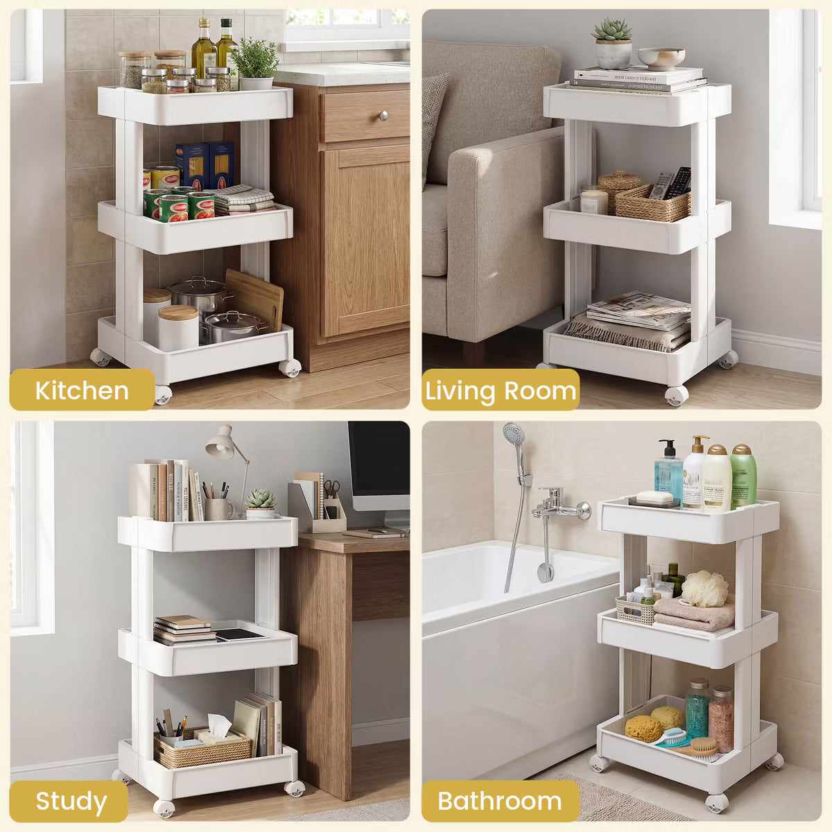 Utility Cart – Culinvaro 4-Tier Rolling Utility Cart with Detachable Trays and Smooth Wheels for Kitchen 15.5” × 9” × 40.5”(L × W × H)