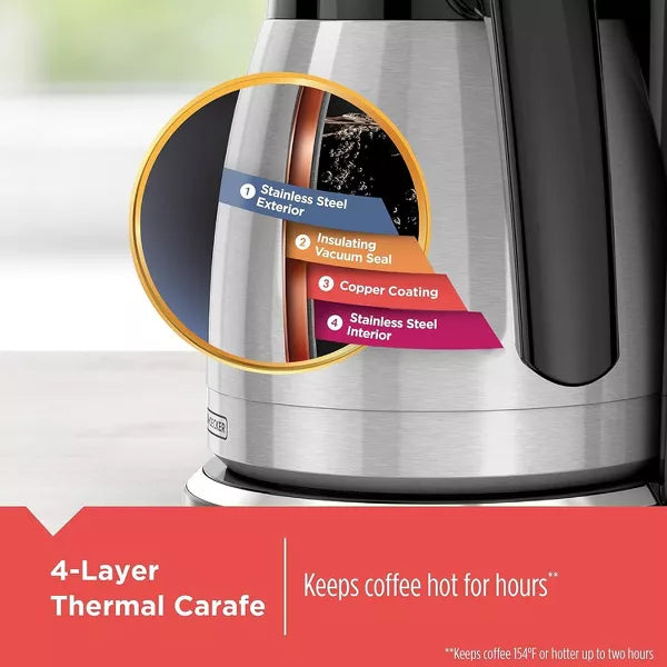 Drip Coffee Maker – 12 Cup Thermal Programmable Coffee Maker with Brew Strength – Black/Steel