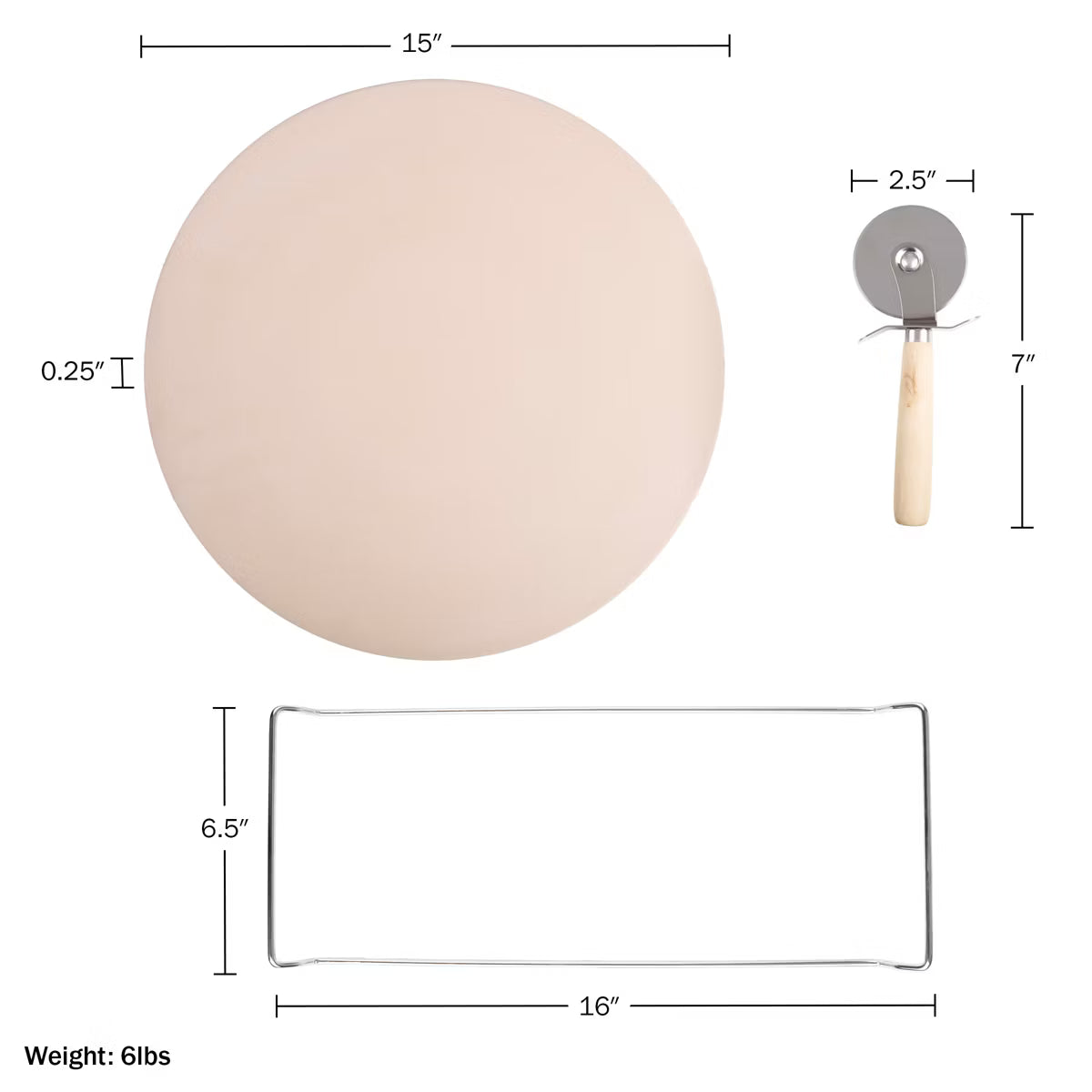 Pizza Stone – Pizza Stone with Cutter and Rack – Beige
