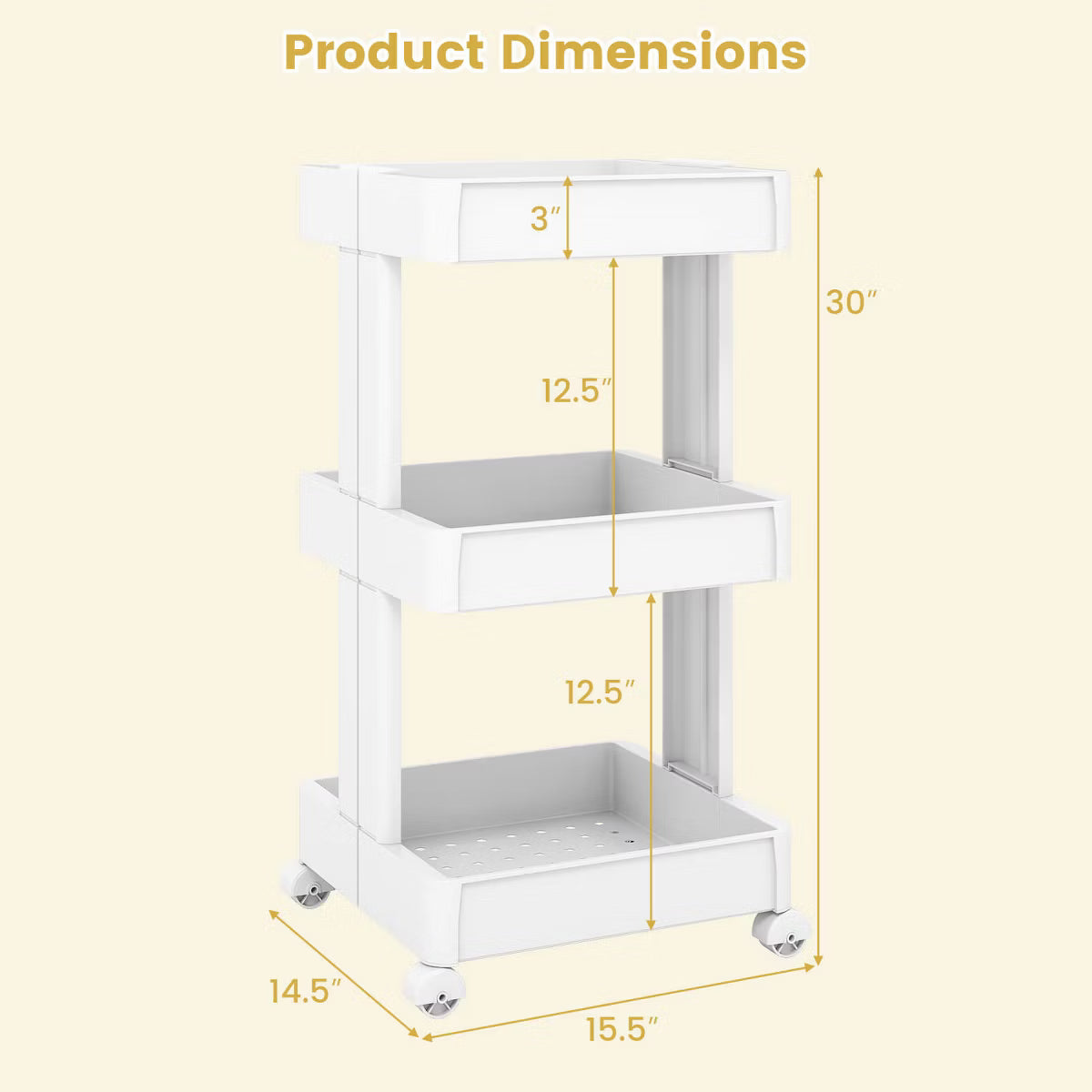 Utility Cart – Culinvaro 4-Tier Rolling Utility Cart with Detachable Trays and Smooth Wheels for Kitchen 15.5” × 9” × 40.5”(L × W × H)