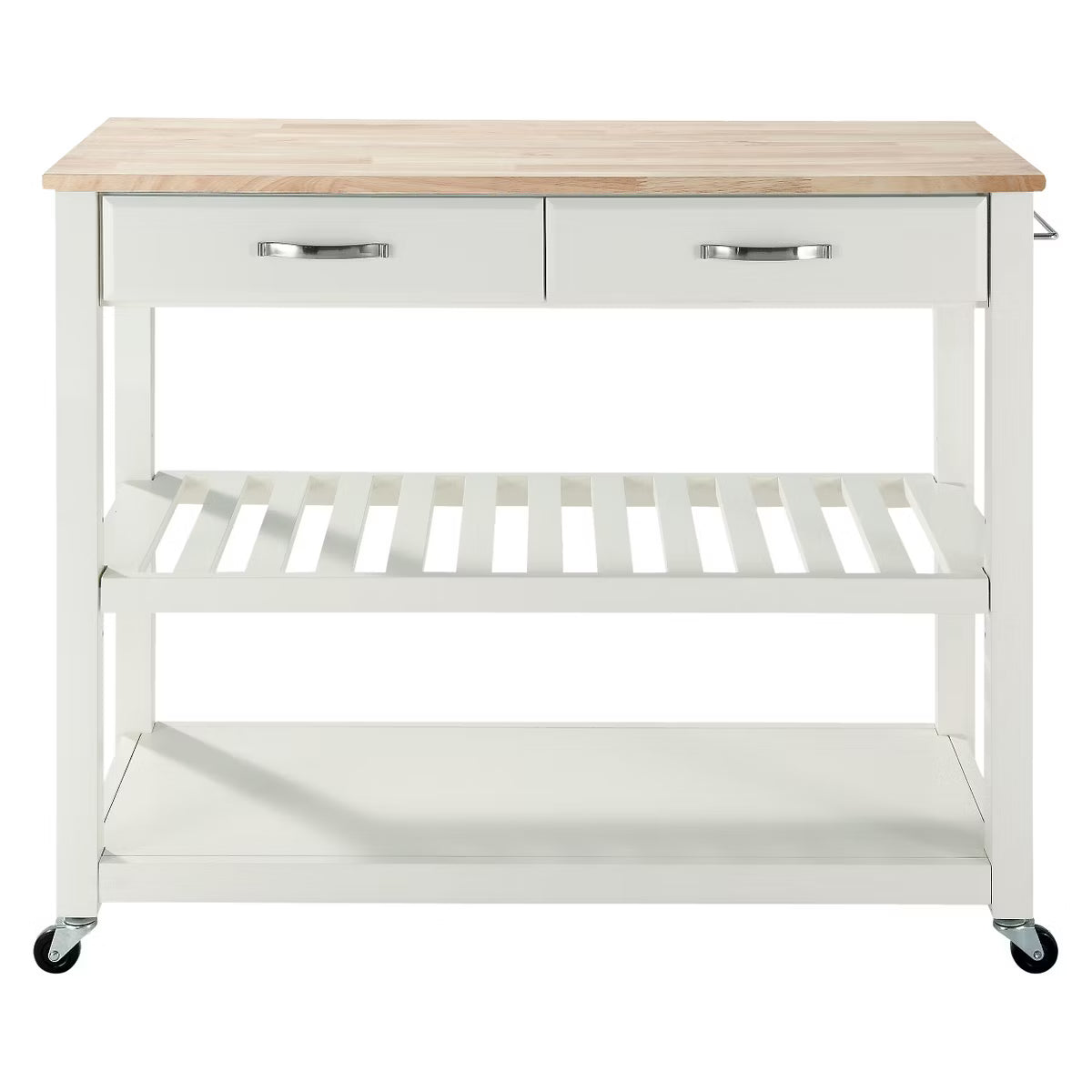 Kitchen Cart – Culinvaro Natural Wood Top Kitchen Cart/Island with Optional Stool Storage White