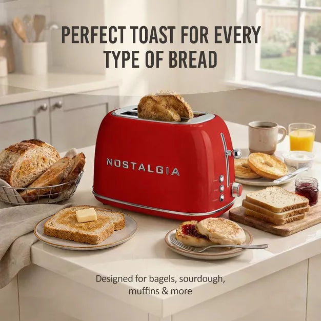 Toaster – Classic Retro 2-Slice Toaster – Red