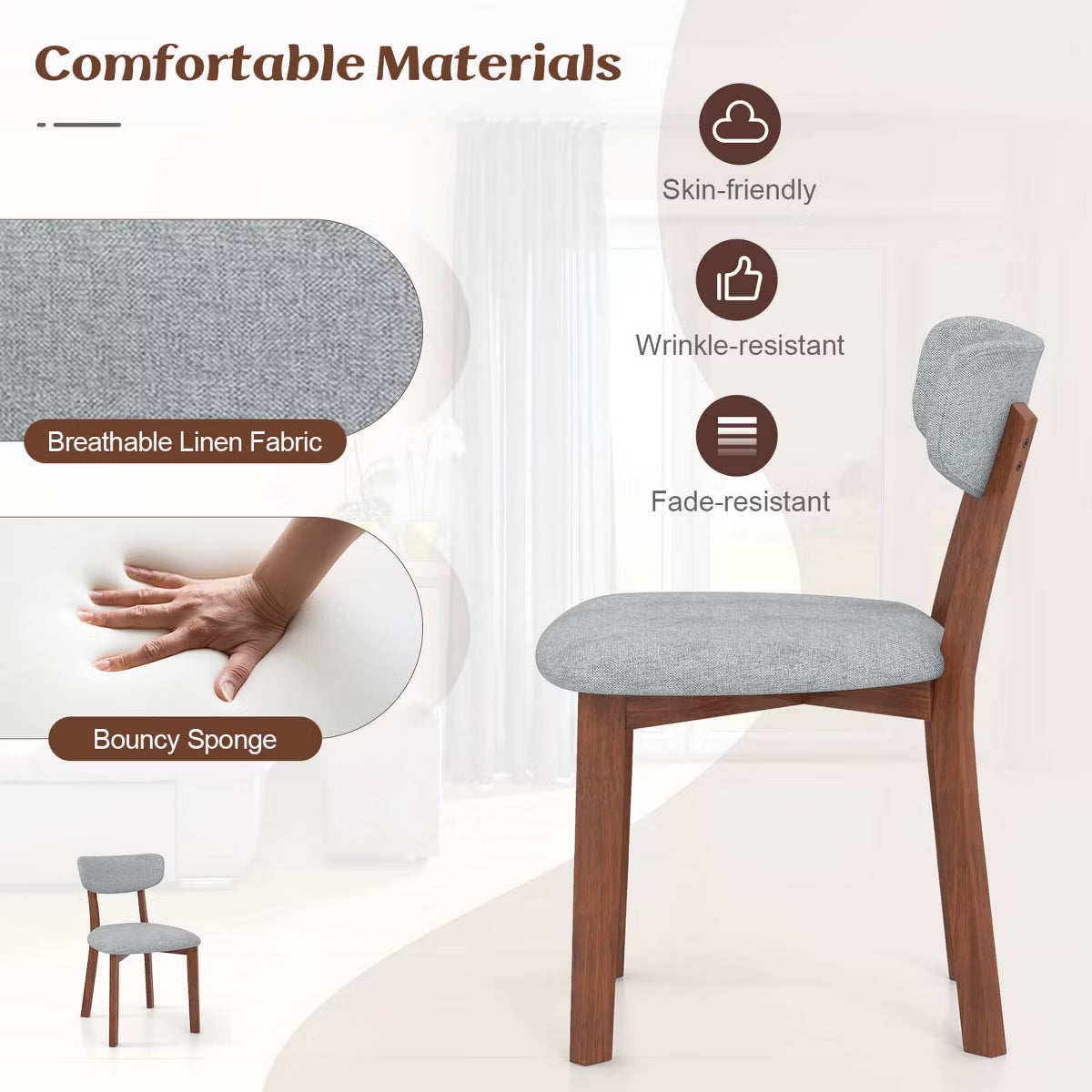 Upholstered Dining Chairs Set of 4 with Solid Rubber Wood Frame,