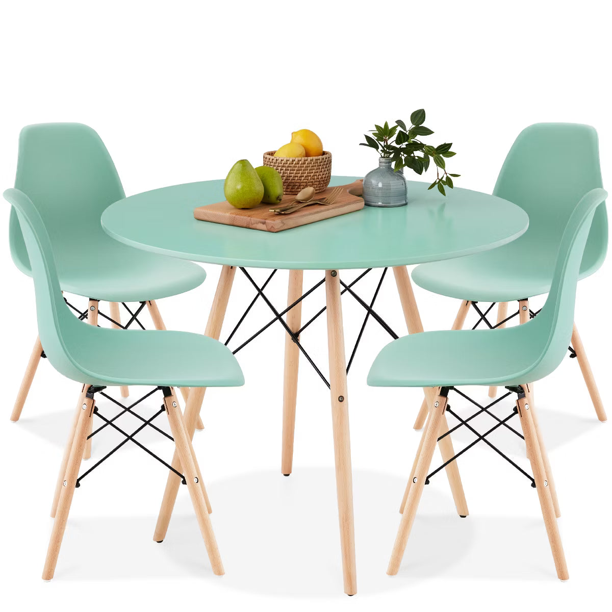 Dining Set – Culinvaro 5-Piece Compact Mid-Century Modern Dining Set w/ 4 Chairs" Light Green/Oak
