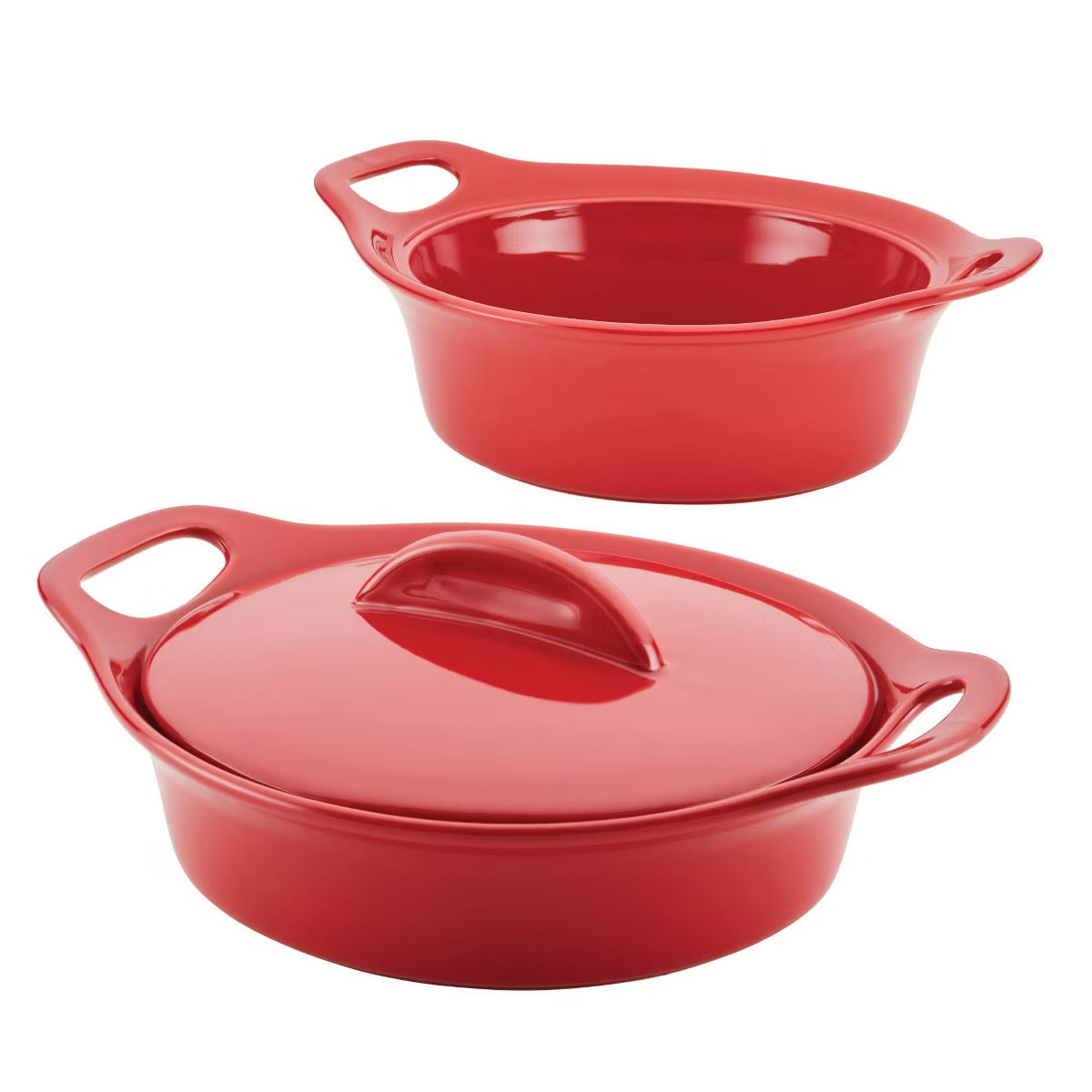 3pc Set: 1.5qt & 2qt Round Casseroles with Shared Lid – Red