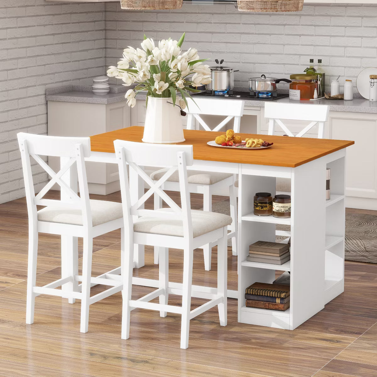 Dining Set – Culinvaro 5 Piece Farmhouse Counter Height Dining Table Set Dining Set