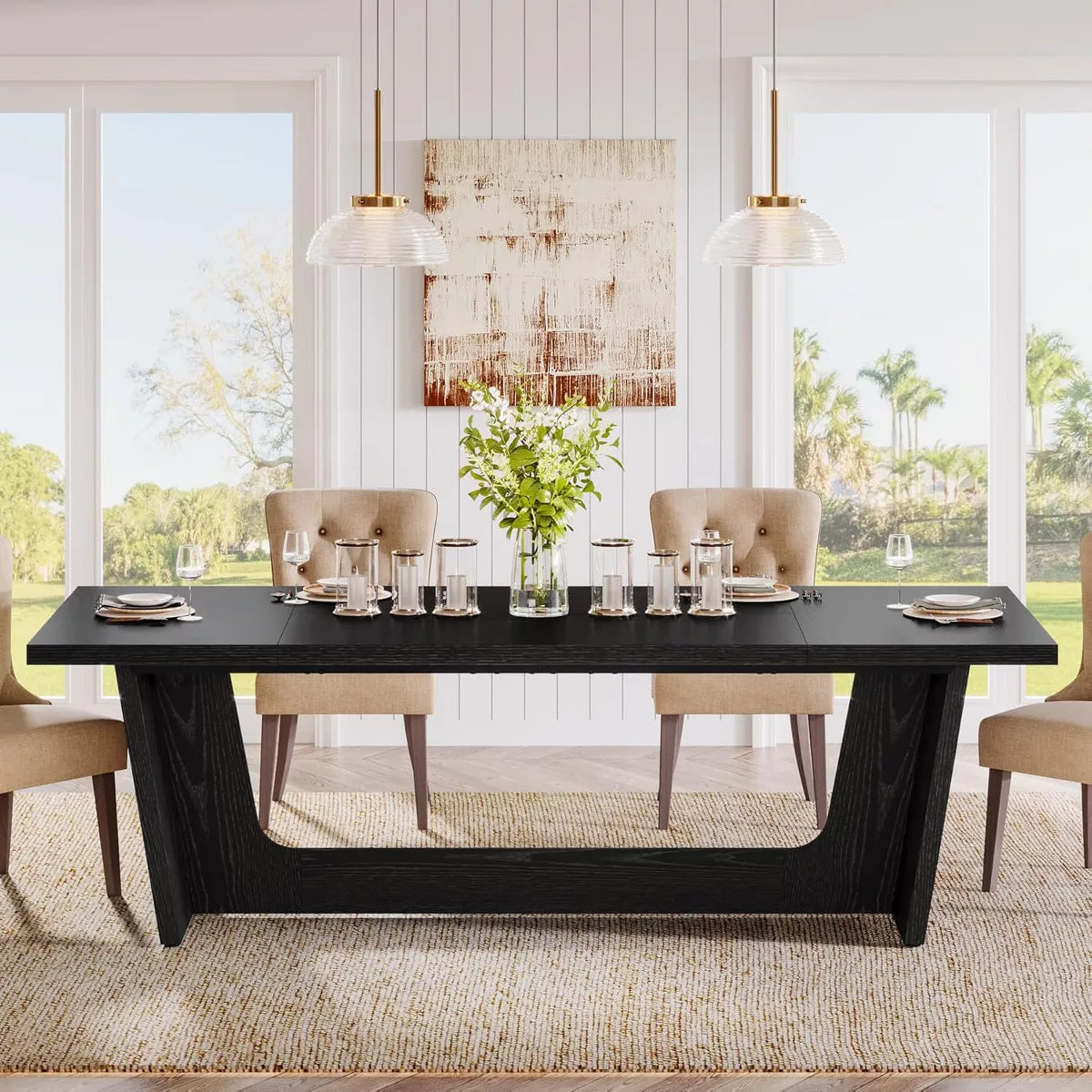Dining Table – Culinvaro 70.9-Inch Wood Dining Room Table, Rectangular Farmhouse Dining Table