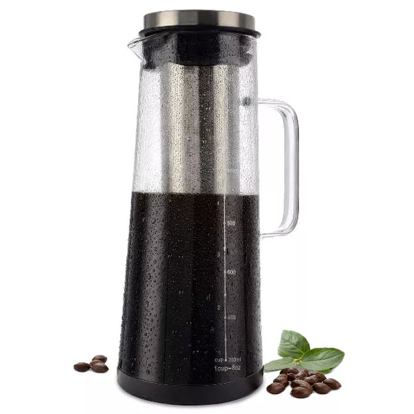 Coffee Server – 1.4L/48oz Glass Carafe with Lid and Spout and Removable – Silver