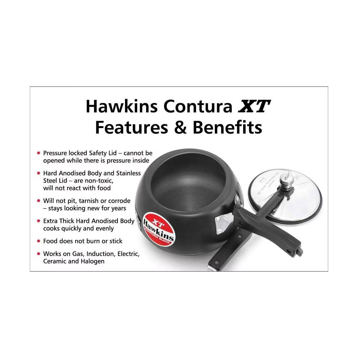 Pressure Cooker – 3L Contura Hard Anodized Induction Compatible Extra Thick Base – Black