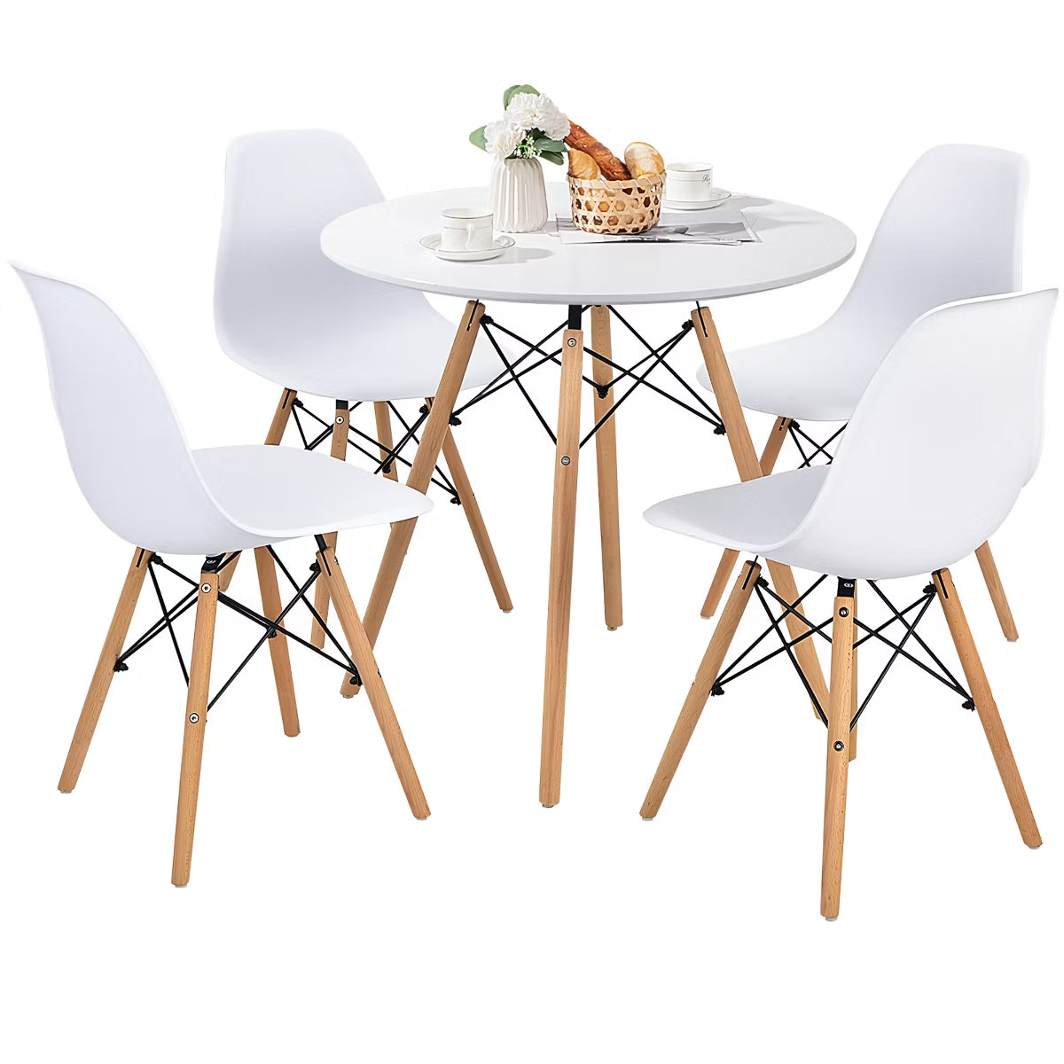 Dining Set – Culinvaro Dining Table Set Modern 5 PCS For 4 Round Dining Room Table Set with Solid Wood Leg