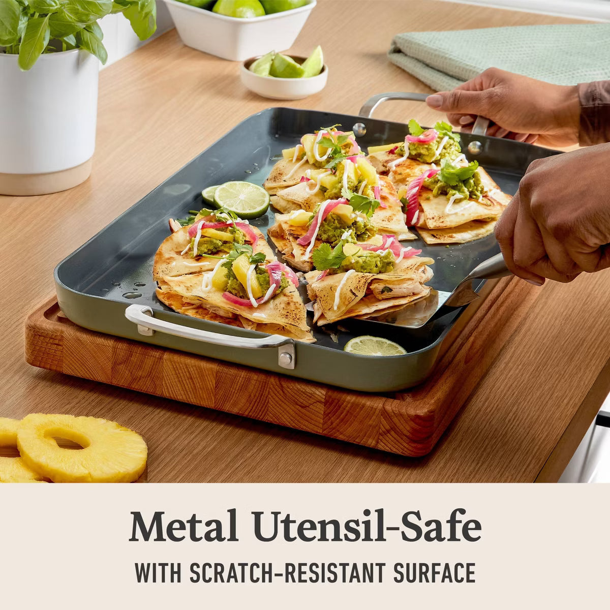 Griddle Pan – Ceramic Double Griddle Ash: Nonstick Double Burner Griddle Pan – Silver