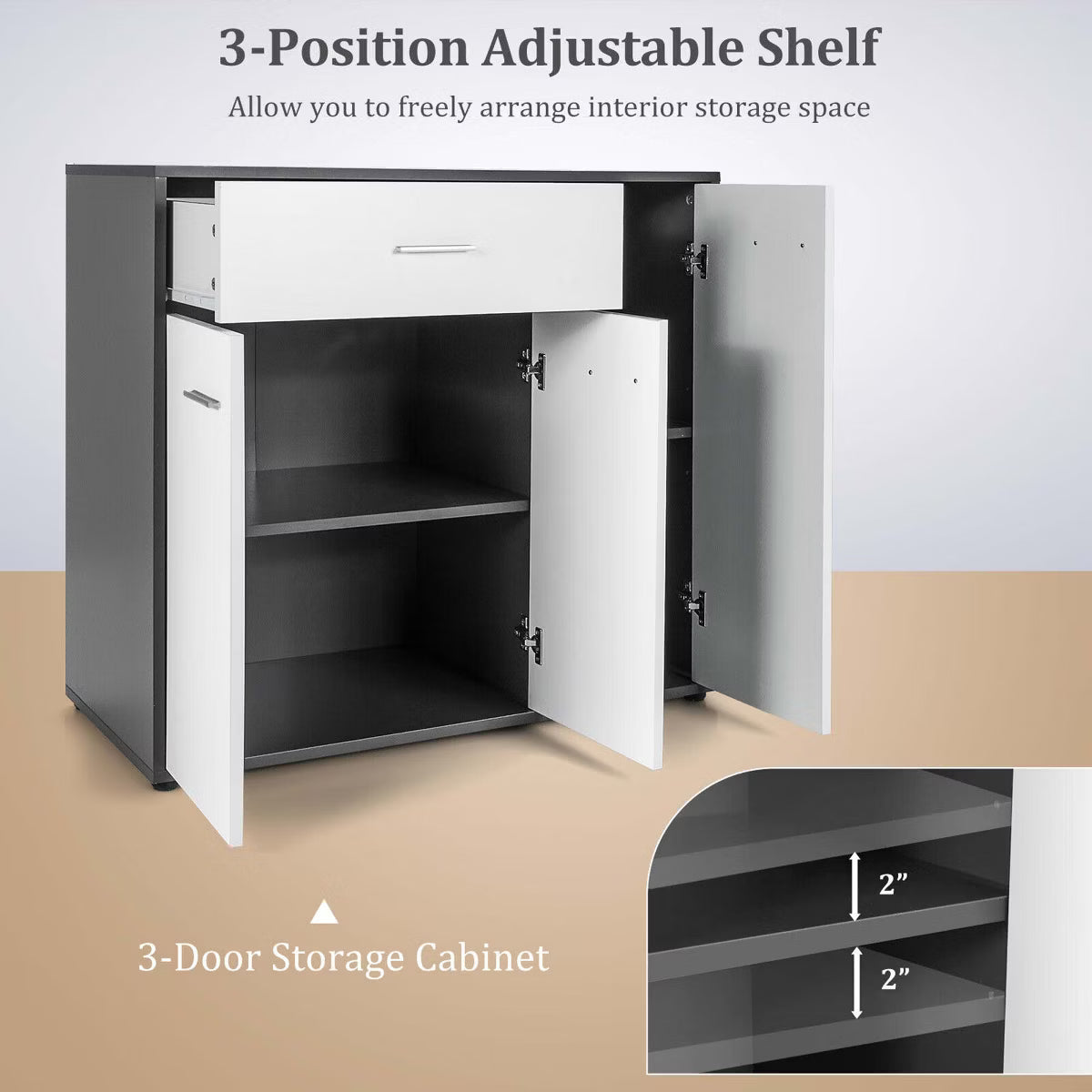Buffet Cabinet – Culinvaro 3-Door Buffet Sideboard Kitchen Storage Cabinet Console Cupboard w/Drawer