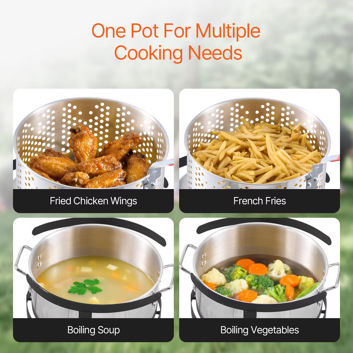 Deep Fryer – Outdoor Deep Fryer Seafood Pot with Thermometer, Strainer Basket – Silver