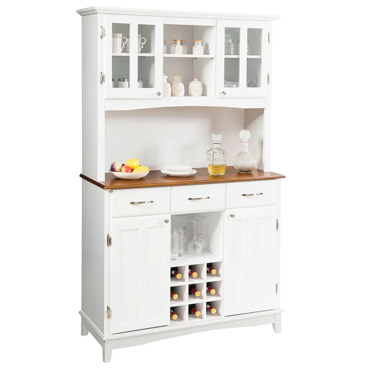 Wine Rack – Culinvaro Buffet And Hutch Kitchen Storage Cabinet Cupboard w/ Wine Rack & Drawers White