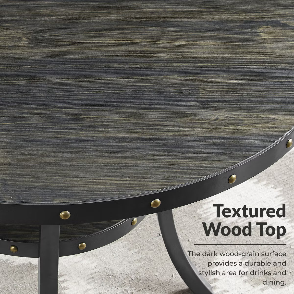 Bar Table – Culinvaro 3-Piece 36" Round Espresso Finish Bar Table with 2 Blue Fabric Nail Head Pub Chairs