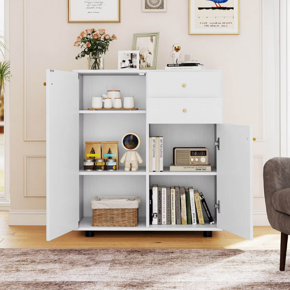 Buffet Cabinet – Culinvaro Kitchen Sideboard Buffet Cabinet with 2 Drawers, 2 Doors and 3 Adjustable Shelves
