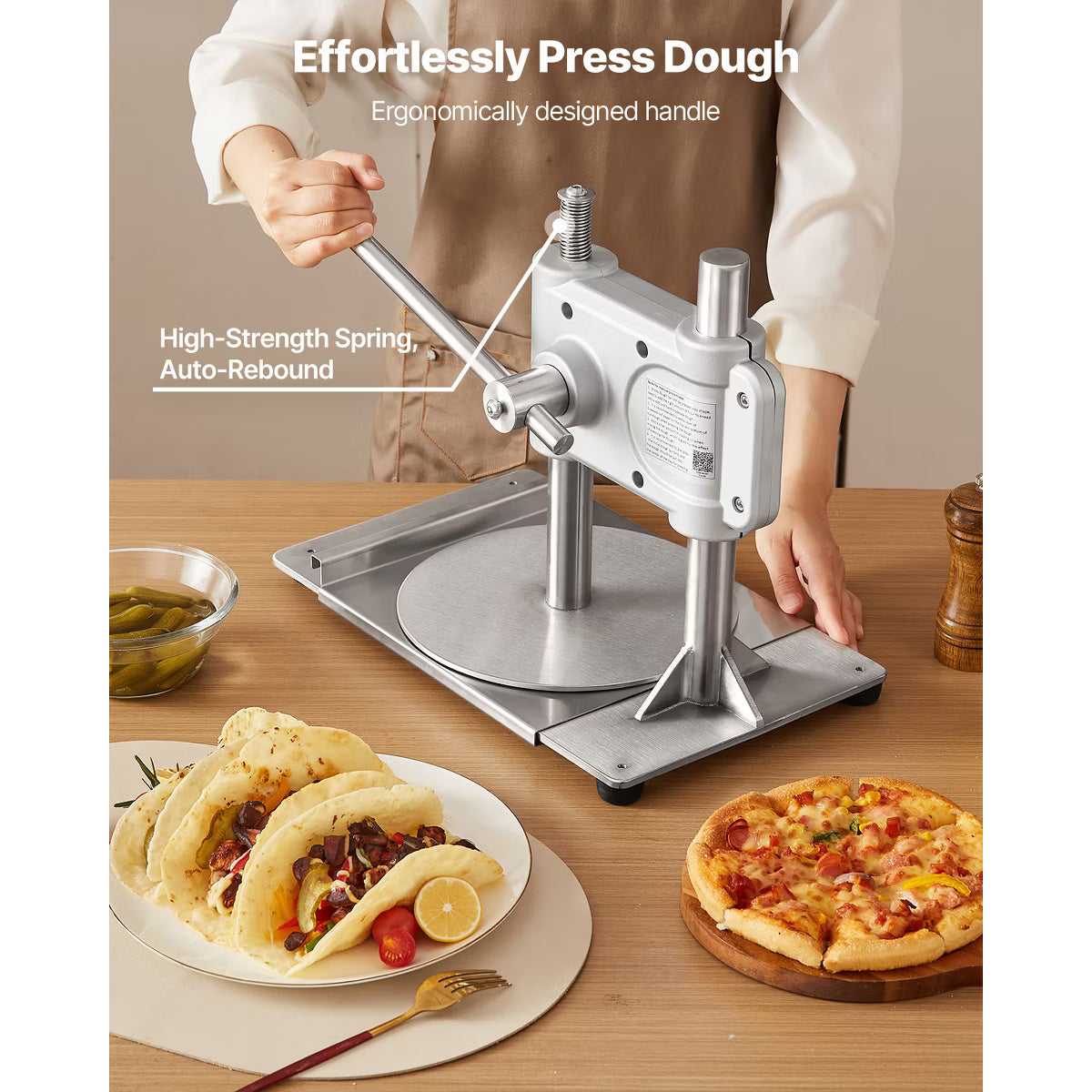 Kitchen Mold – Manual Pizza Dough Press Machine, 9.5 inch Pizza Pastry Press Plate – Silver