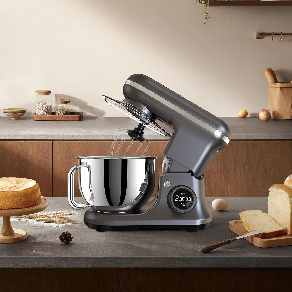 Stand Mixer – Electric Stand Mixer 5.3 Quart 6-Speed Tilt Head Kitchen Mixer – Gray