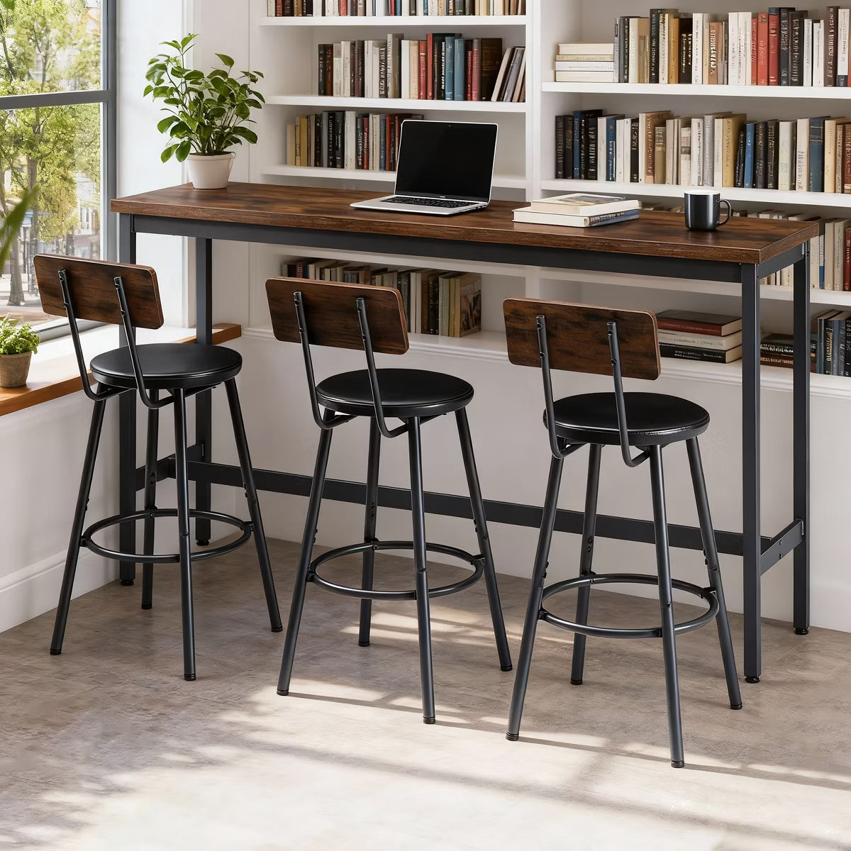 Bar Table – Culinvaro 4-Piece Industrial Bar Table Set with 3 PU Bar Stools