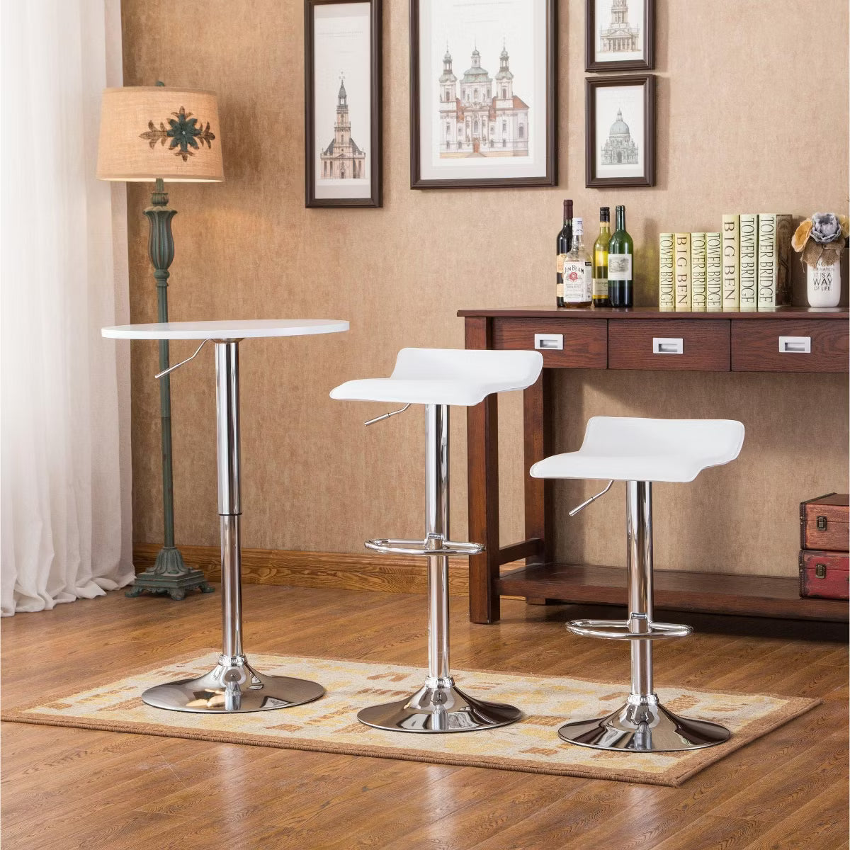 Baxton 3-Piece White Adjustable Bar Table Set