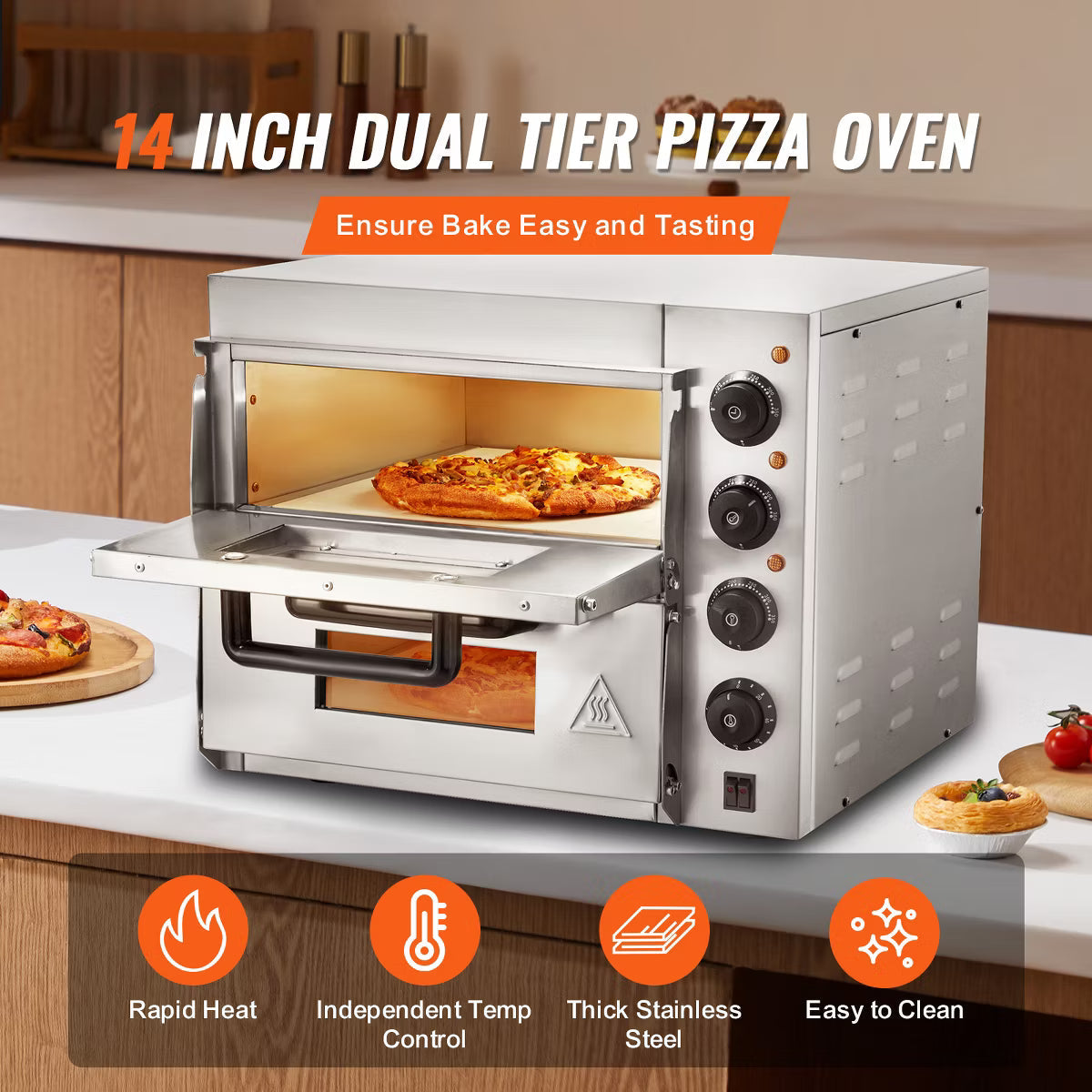 Pizza Oven – Pizza Oven Countertop, 14" Double Deck Layer – Silver