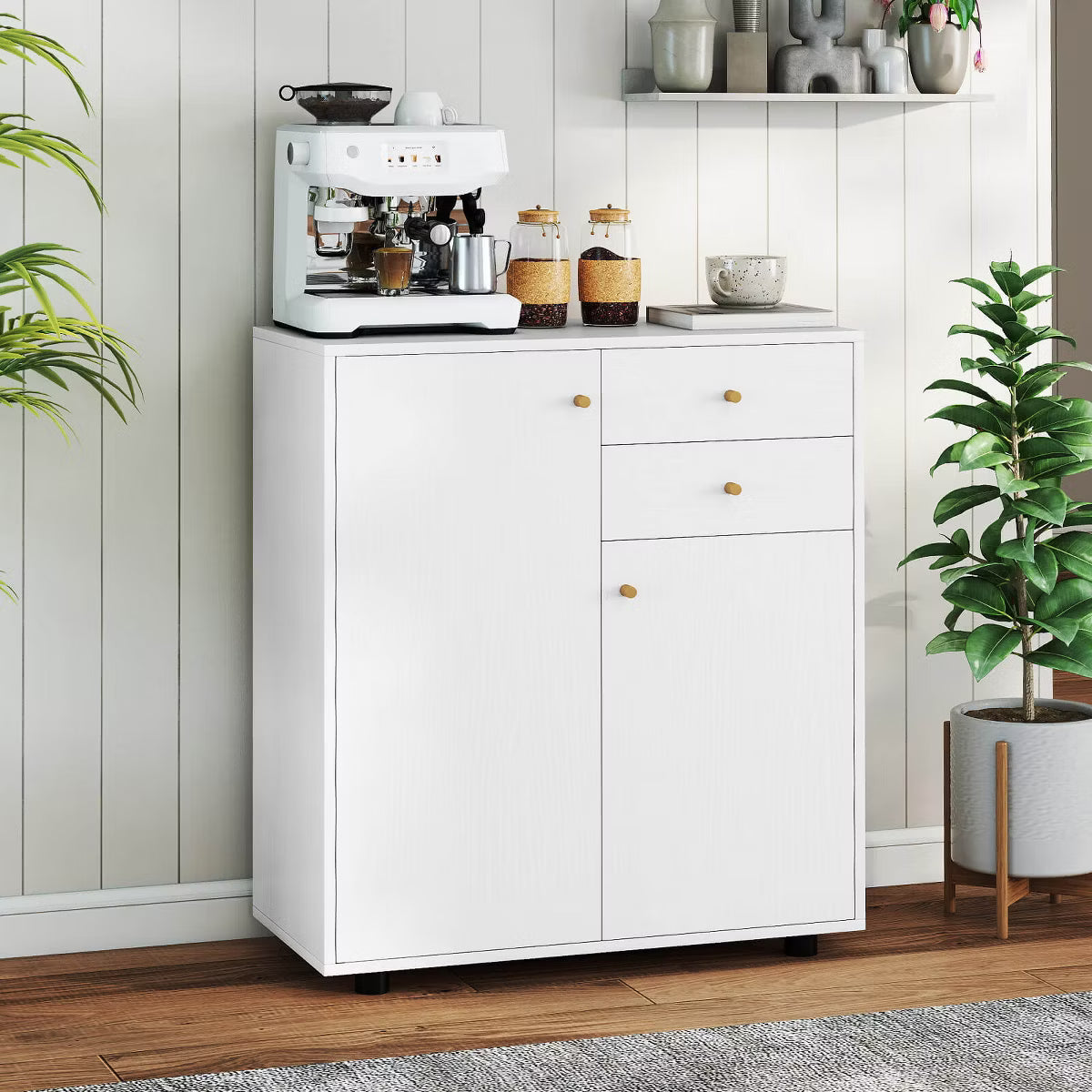 Buffet Cabinet – Culinvaro Kitchen Sideboard Buffet Cabinet with 2 Drawers, 2 Doors and 3 Adjustable Shelves