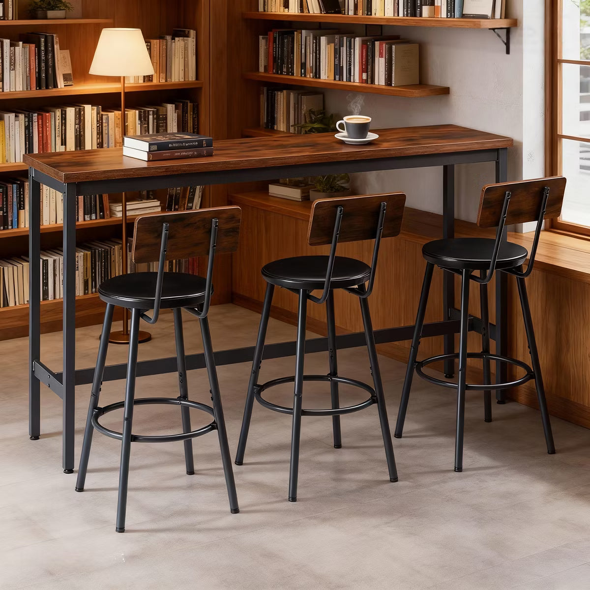 Bar Table – Culinvaro 4-Piece Industrial Bar Table Set with 3 PU Bar Stools