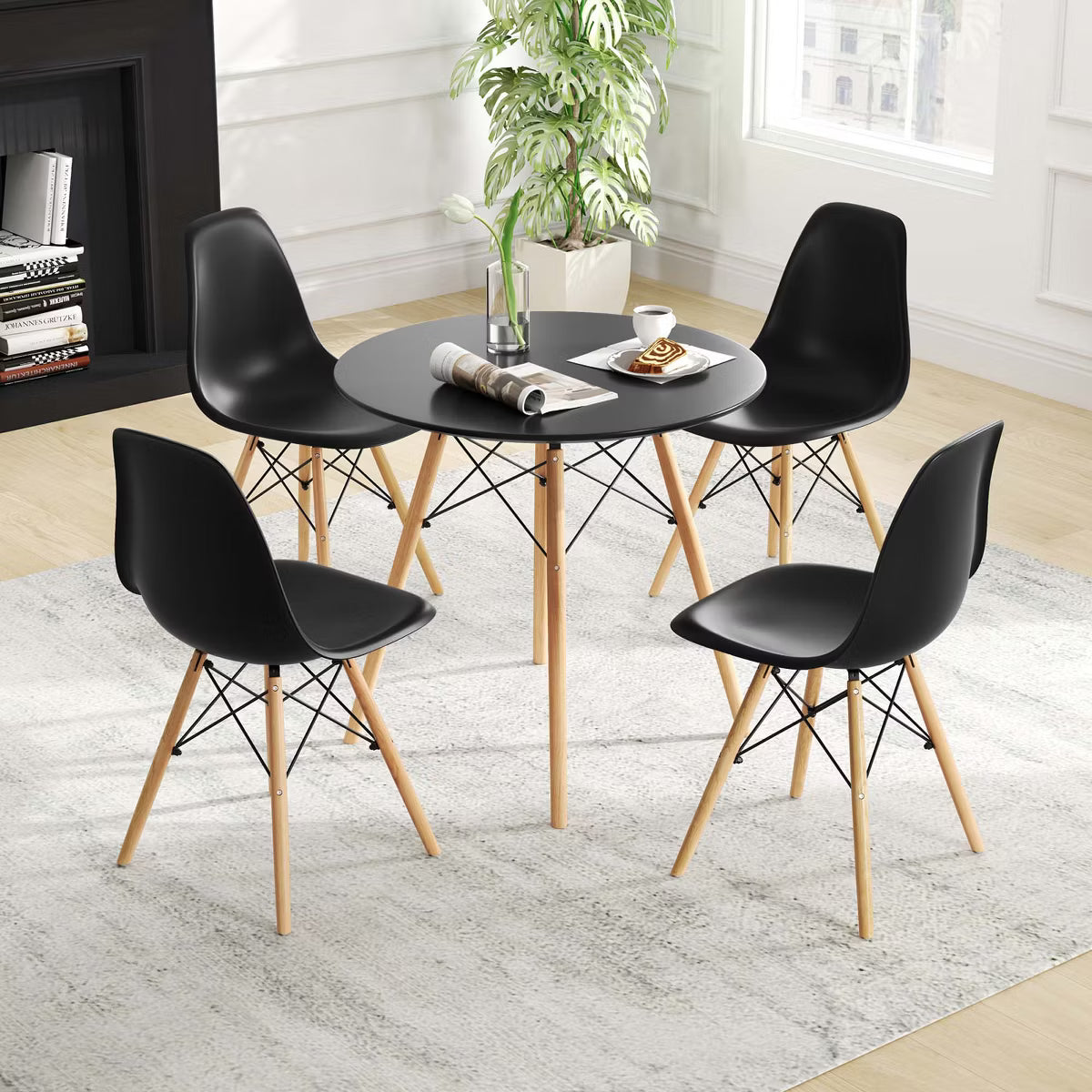 Dining Set – Culinvaro Dining Table Set Modern 5 PCS For 4 Round Dining Room Table Set with Solid Wood Leg