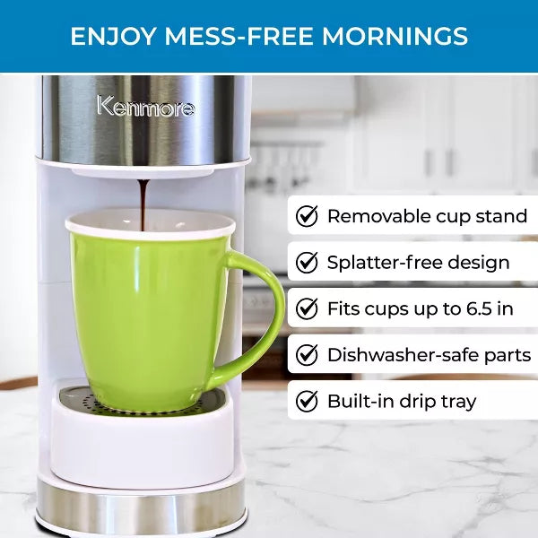 Single-Serve Coffee Maker – Single Serve Coffee Maker with Travel Mug – White