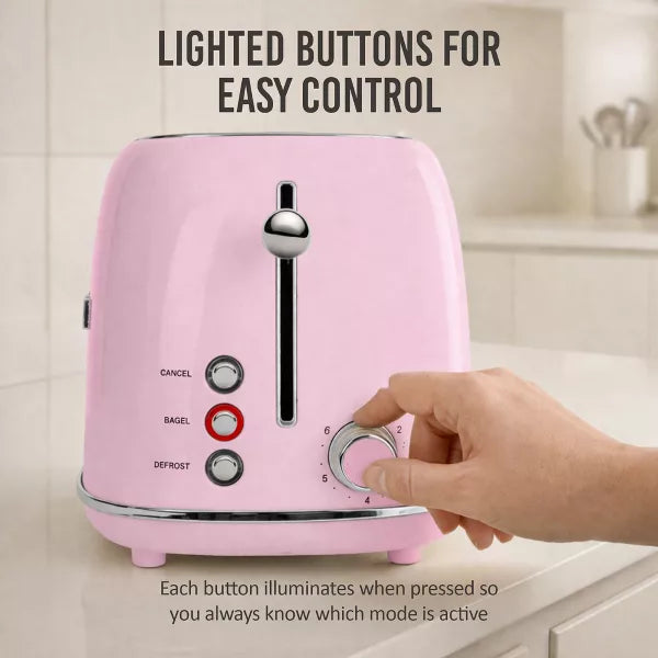 Toaster – Classic Retro 2-Slice Toaster – Pink