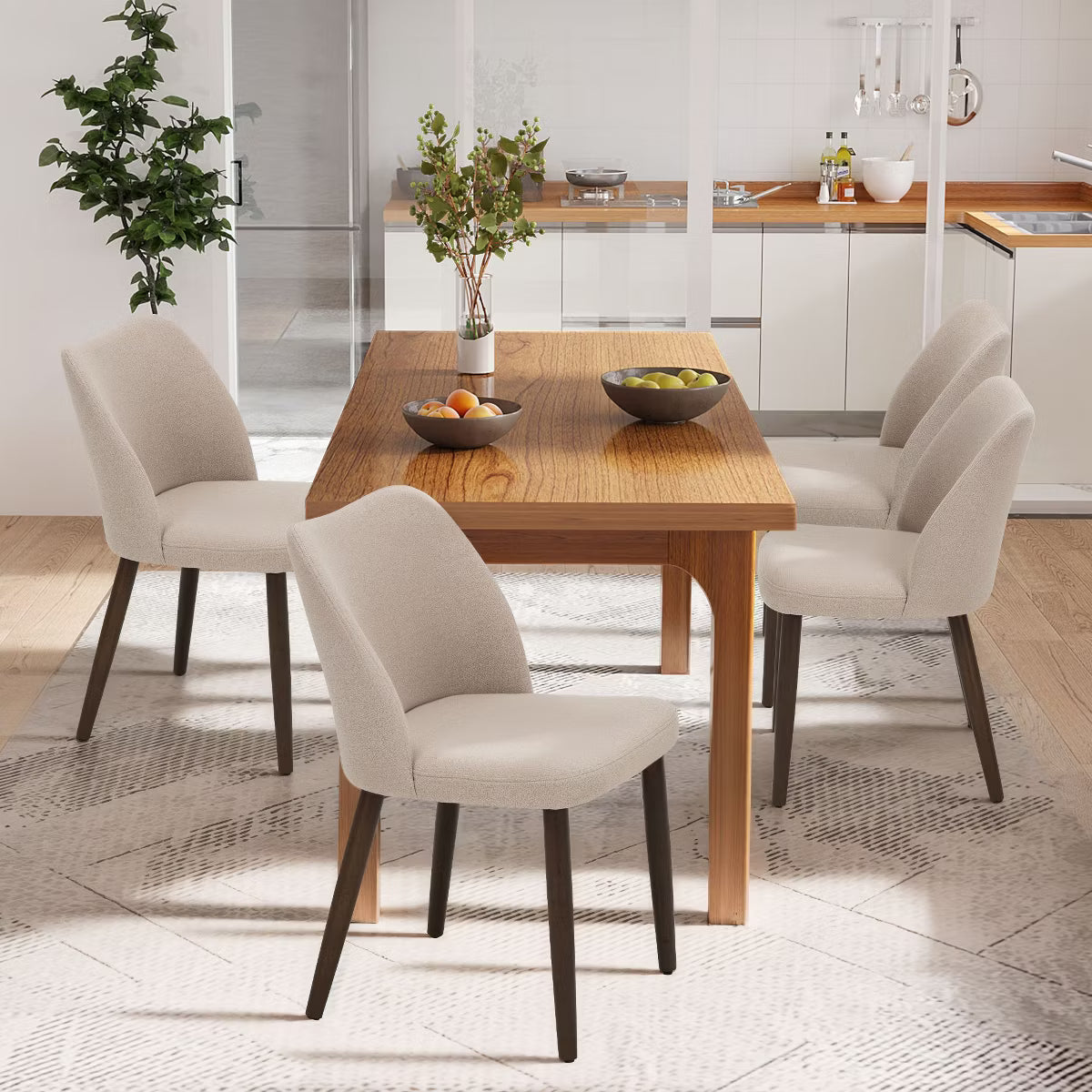 Set of 6 Wood Ergonomic Curved Dining Chairs – Modern Upholstered Chair for Kitchen