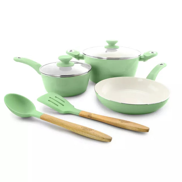 Cookware Set – Home Plaza Cafe 7 Piece Essential Core Aluminum Cookware Set – Green