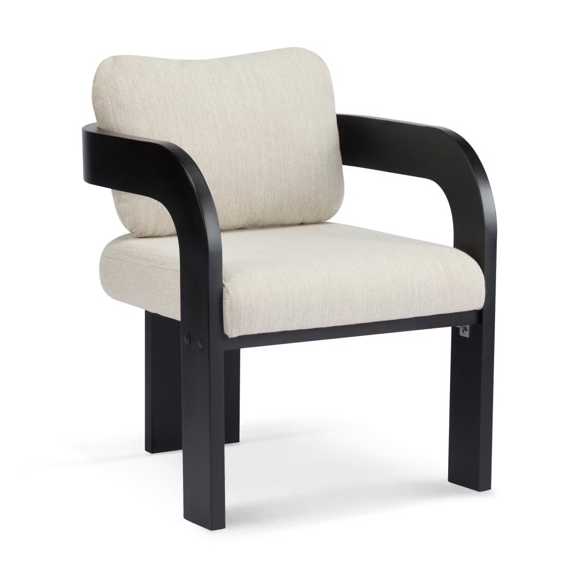 Set of 2 Modern Beige Dining Chairs with Black Wood Frame,