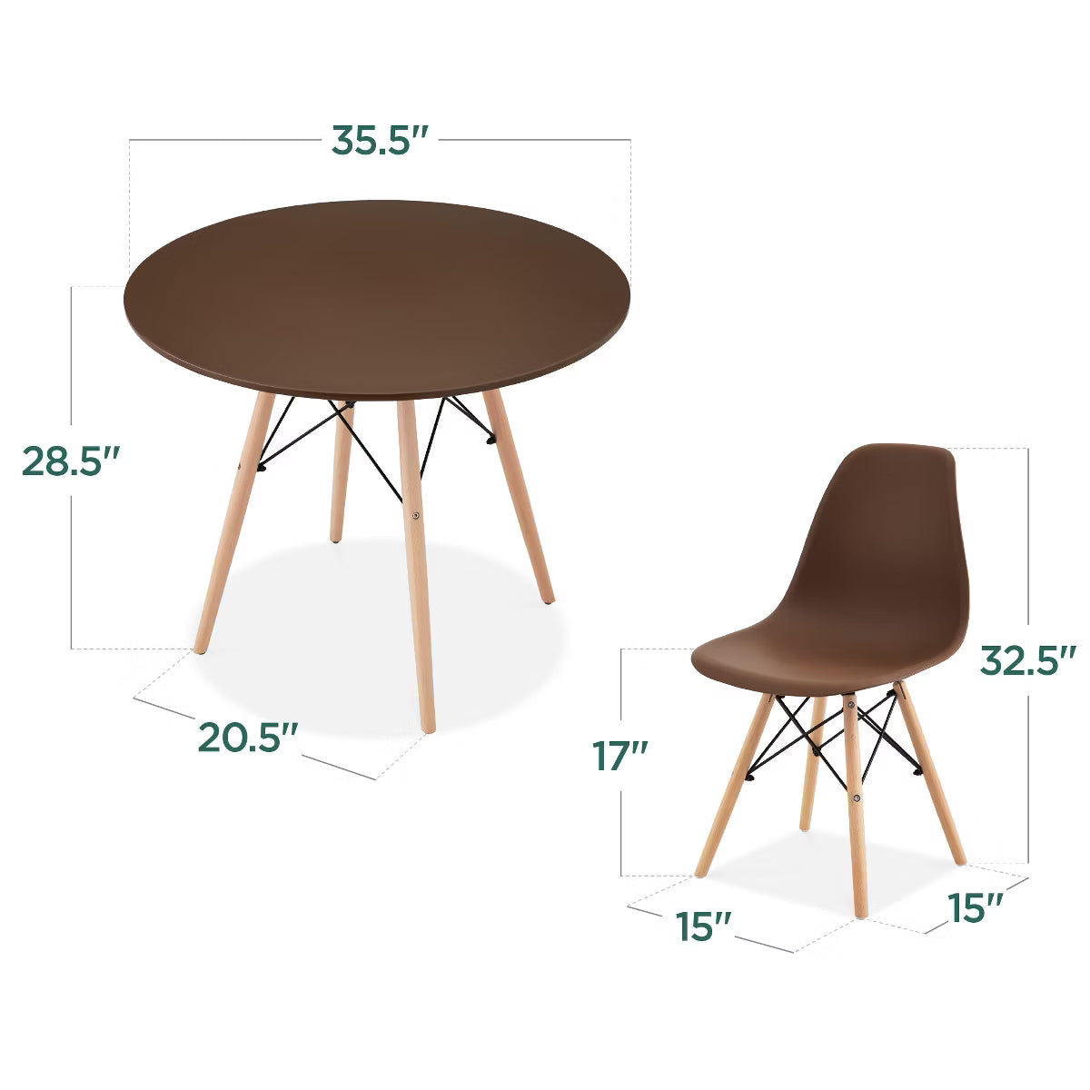Dining Set – Culinvaro 5-Piece Compact Mid-Century Modern Dining Set w/ 4 Chairs" Brown/Oak