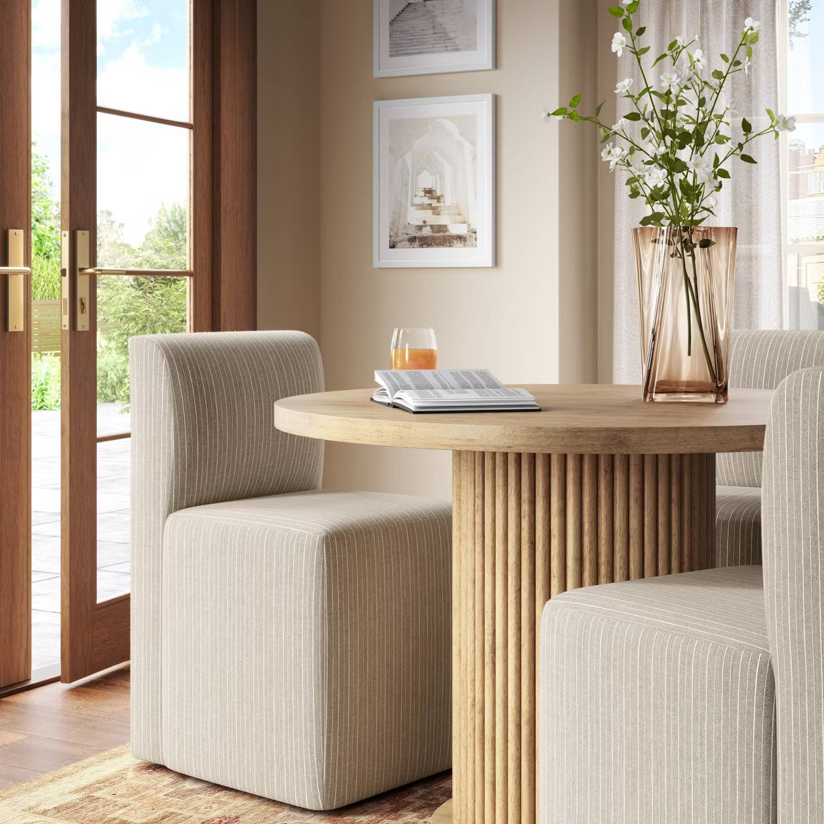 Amelia Fully Upholstered Dining Chair in Pinstripe