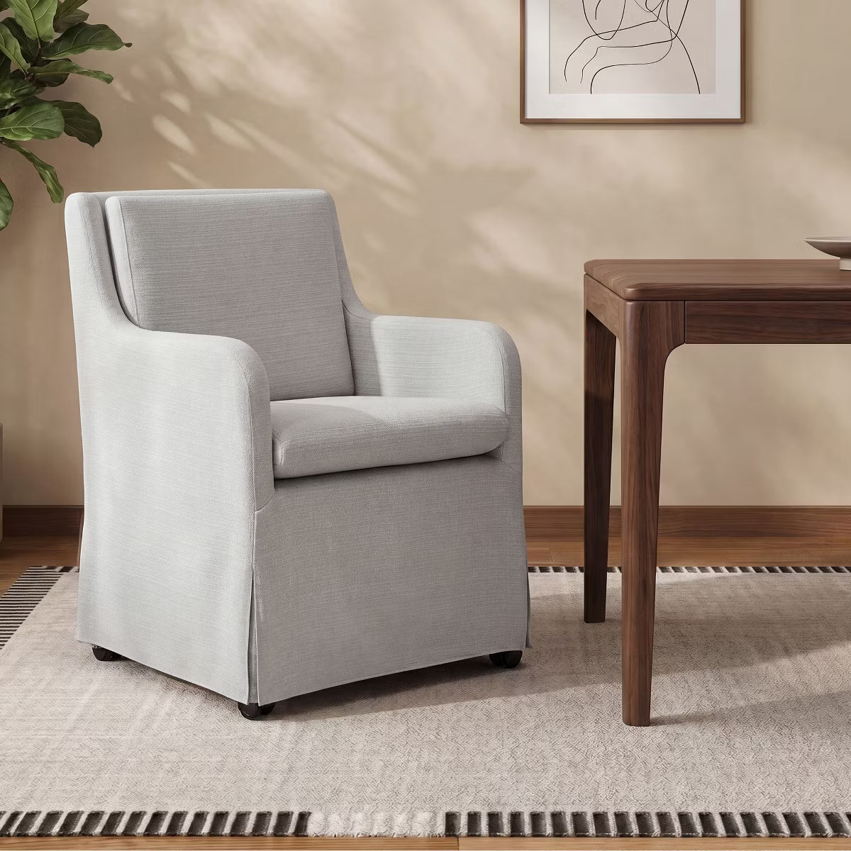 Set of 6 Upholstered Dining Chairs with Casters, Removable Seat Cushion