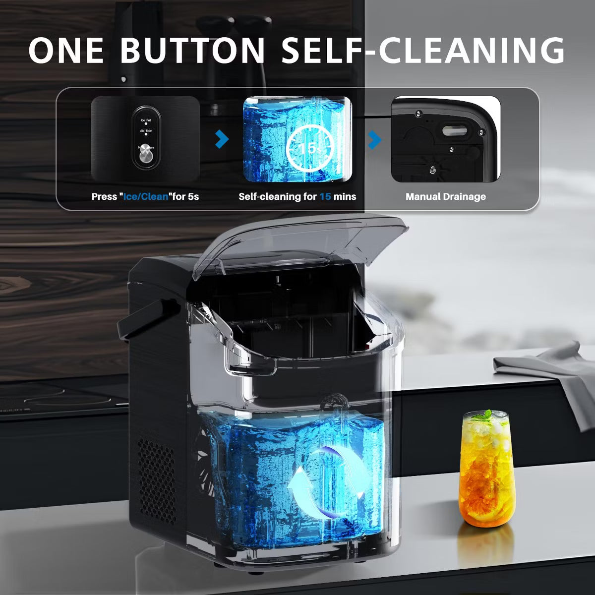 Ice Maker – ce Maker, Soft Chewable Ice, 35 lbs/Day – Black