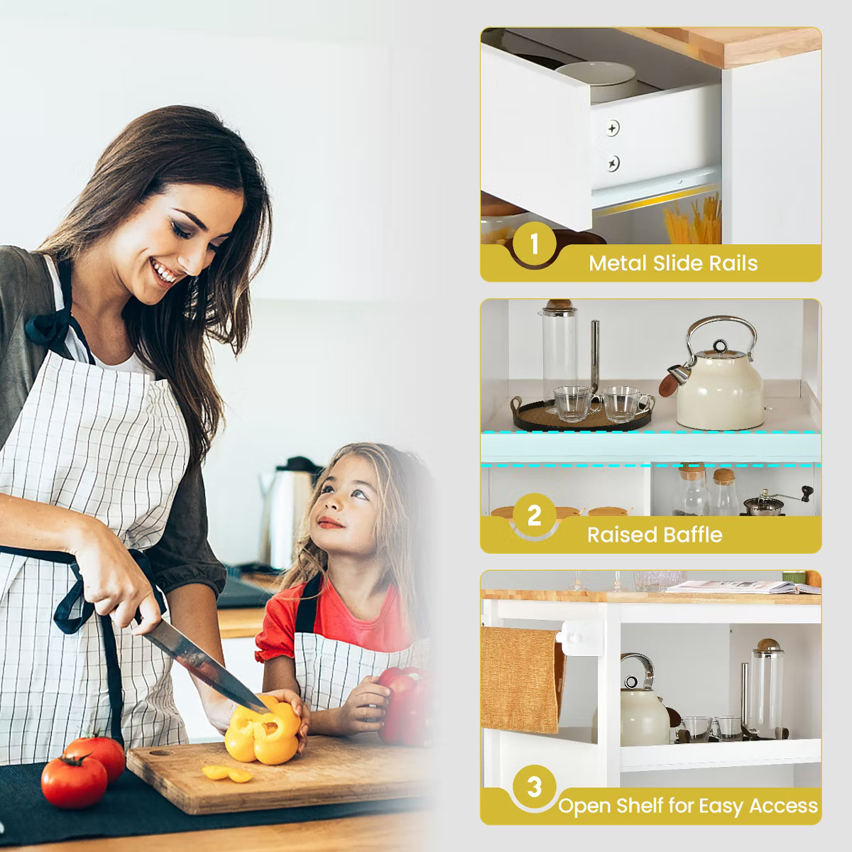 Kitchen Island – Culinvaro Kitchen Island Trolley Cart on Wheels with Storage Open Shelves & Drawer White